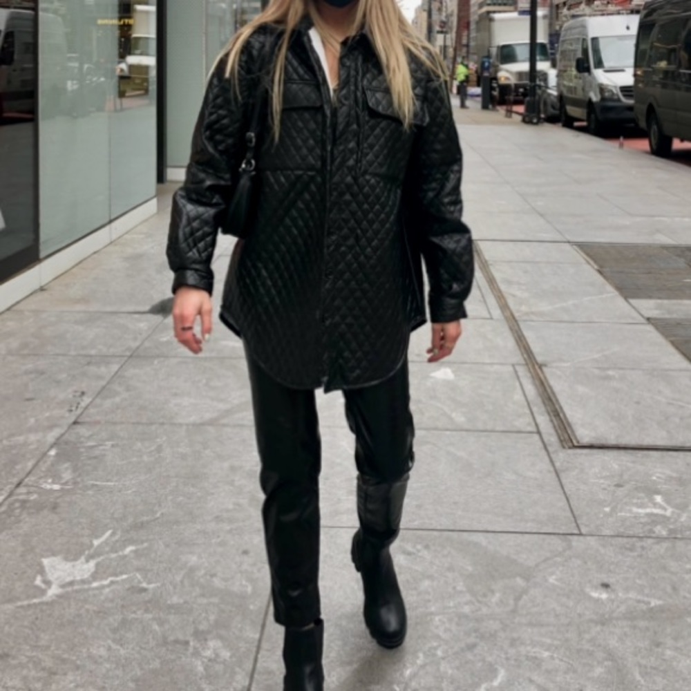 Black Oversized Leather Bubble Jacket - image 1